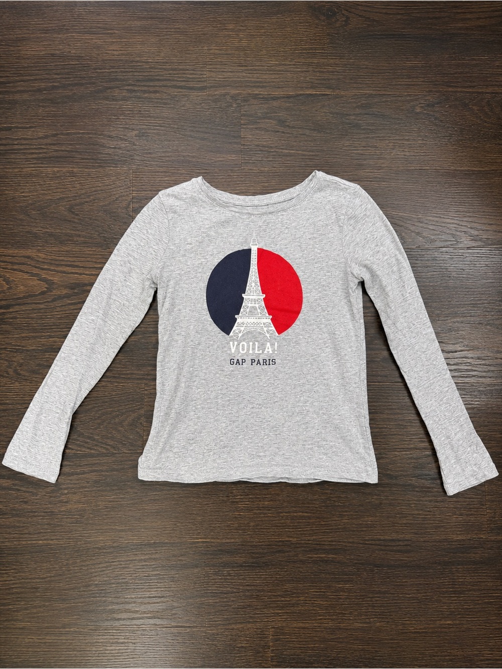 GAP Girls Grey Long-Sleeve Tee with Red & Navy Paris Graphic